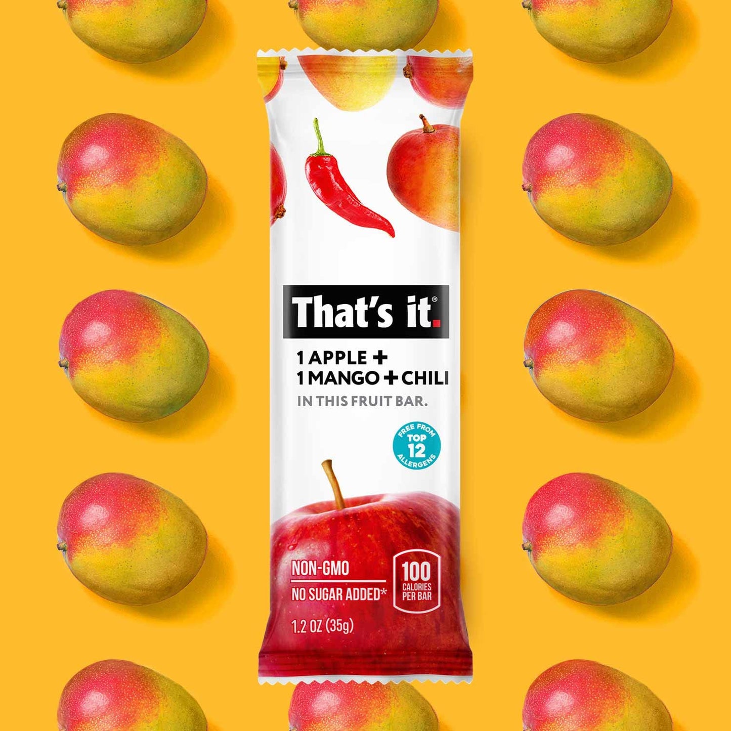 That's it. Apple+Mango+Chili 100% Natural Great Tasting Real Dried Fruit Bar, Vegan, Gluten Free, Paleo, Kosher, Non GMO, No Preservatives, No Added Sugar (12 Packs)