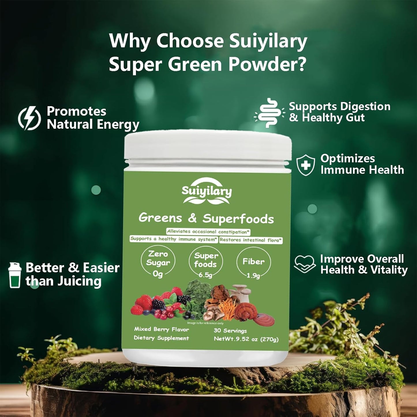 Greens Superfoods Powder for Digestive Health, Sugar Free Super Greens Powder, Spirulina, Chlorella for Bloating & Gut Support, Daily Support for Women, 30 Servings, Mixd Berry