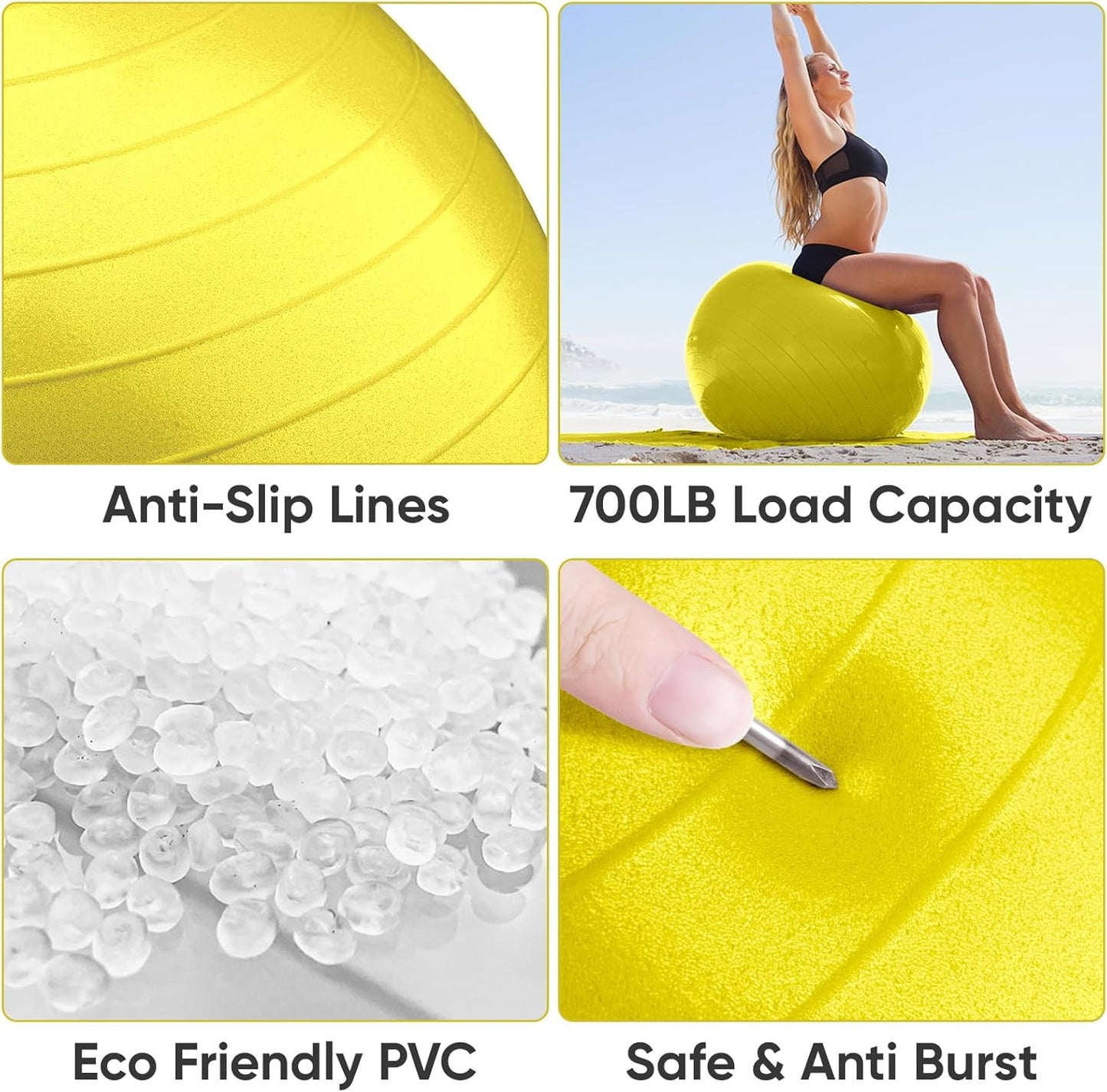 APEXUP Yoga & Pilates Ball - Anti Slip Heavy Duty Gym Ball for Fitness, Balance & Core Workout