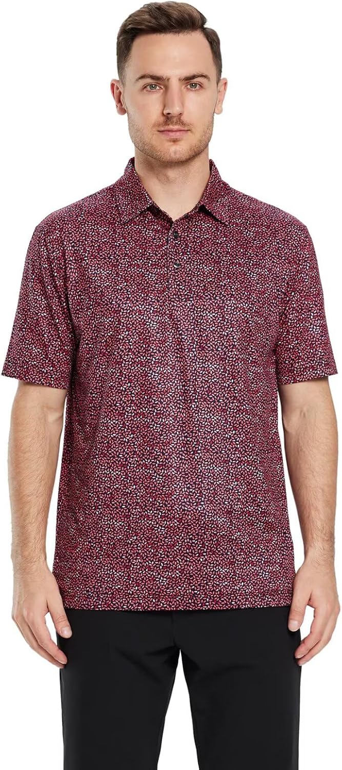 Men's Golf Polo Shirts Short Sleeve Striped Performance Moisture Wicking Dry Fit Golf Shirts for Men