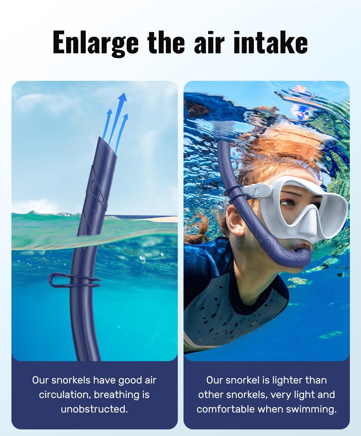 W WSTOO Adults Diving Snorkel Breathing Tube Silicone Flexible Foldable Snorkel Anti-Drop for Freediving Swim Training,Diving and Scuba Diving,Easy to Carry for Travel