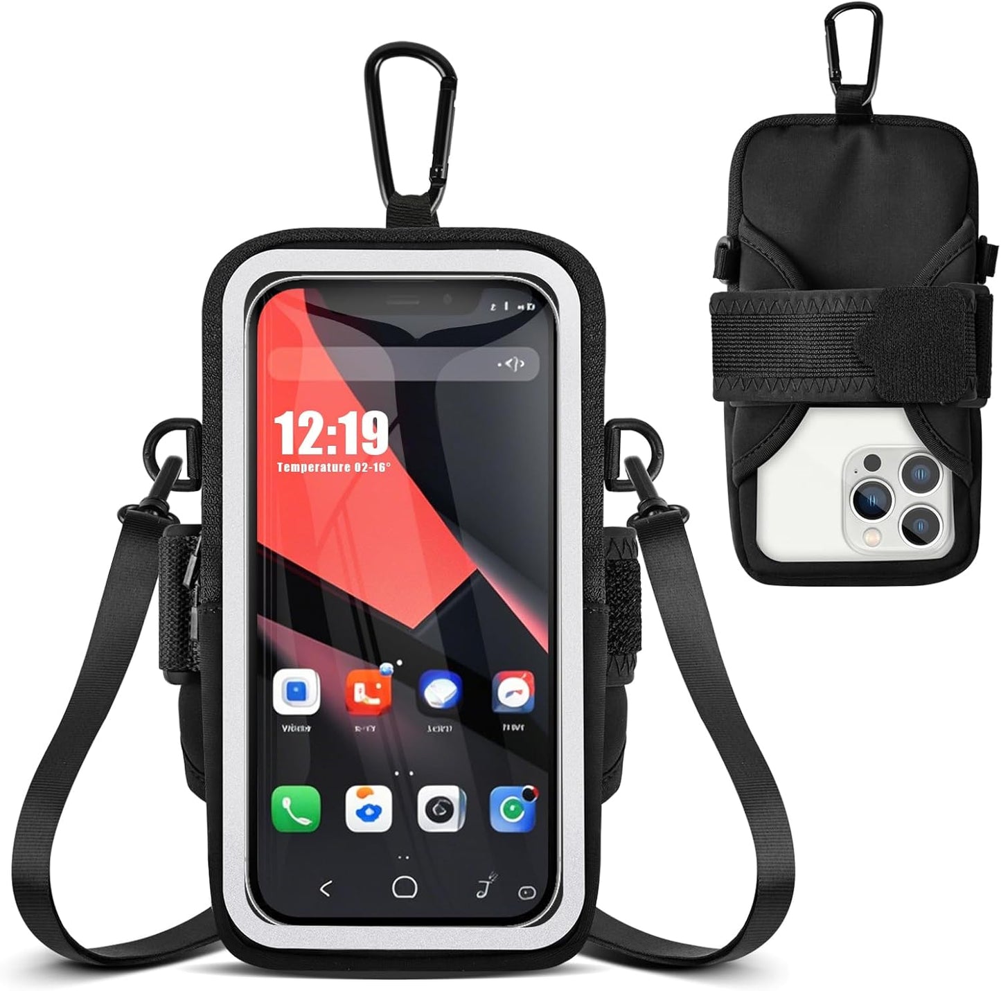 Phone Holder for Running, Walking & Workout, Cell Phone Armband with Carabiner, Clear Crossbody Phone Pouch Purse with Adjustable Lanyard for iPhone and Android - Suitable for Women and Men