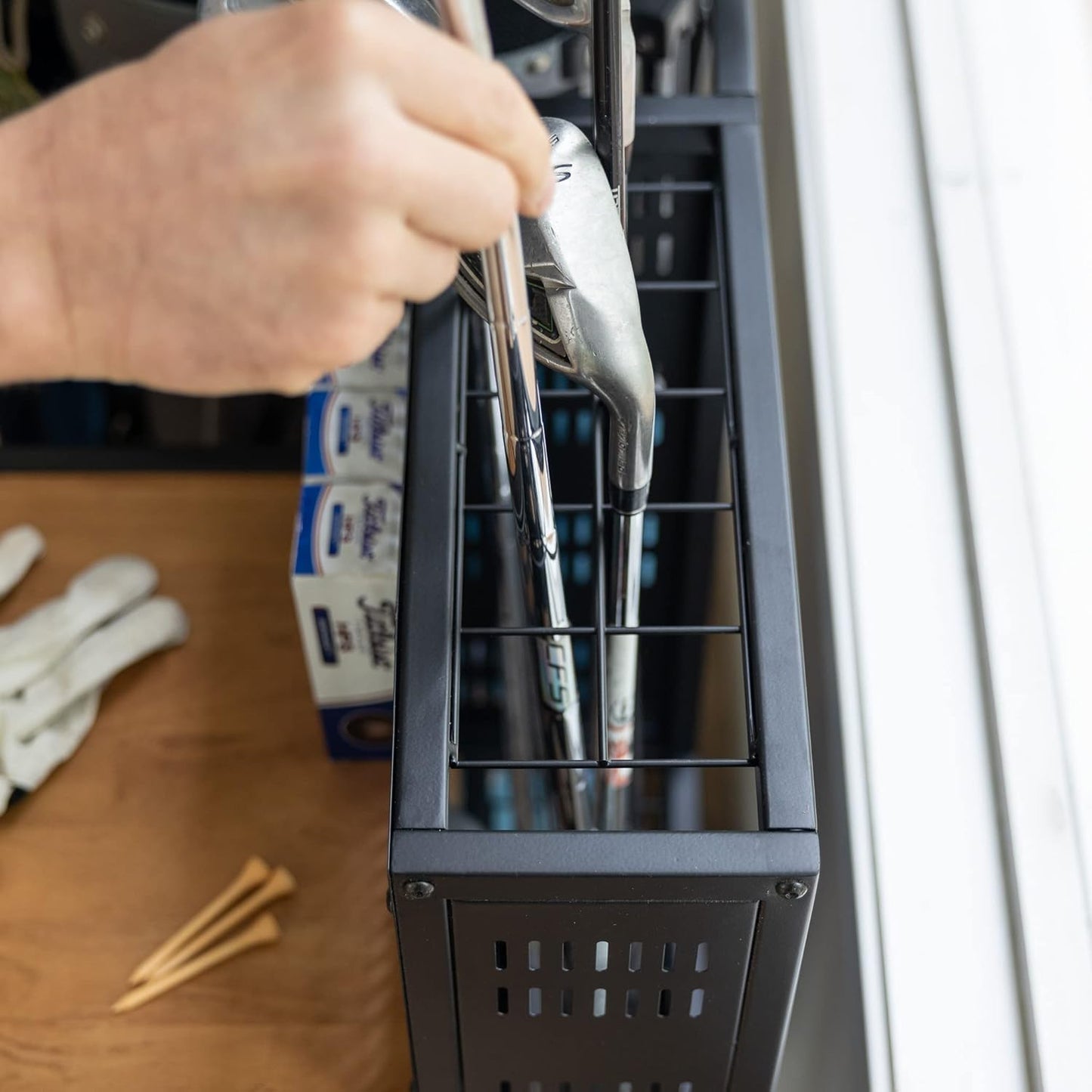 Teal Triangle Golf Storage Organizer, Heavy Duty Garage Freestanding Storage, Holds Golf Clubs, Bags, Golf Accessories, Golf Gifts for Men