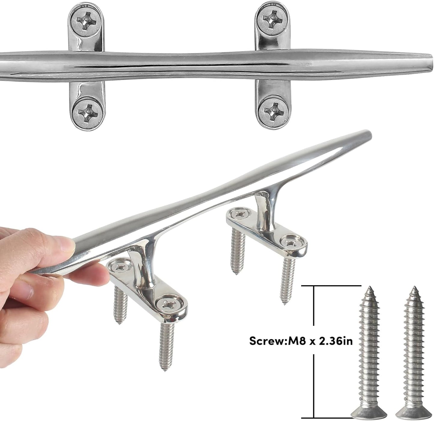 8/10/12/15 inch Dock Cleats - 316 Stainless Steel Boat Cleats Boat Dock Cleats,Open Base Dock Cleat with Fasteners,Marine Cleat Rope Cleat Boat Cleat for Boat/Deck/Nautical Decor(1,2,4,6 Pack)