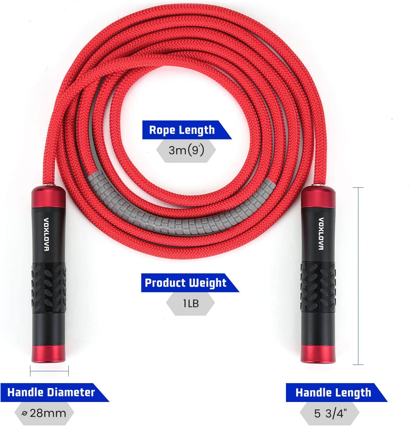 Weighted Rope - 1LB Heavy Jump Rope for Men Women Fitness Workouts, Non-Slip Aluminum Handles, Premium Skipping Rope for Exercise, Adjustable Length 9MM Solid PVC/Cotton Rope