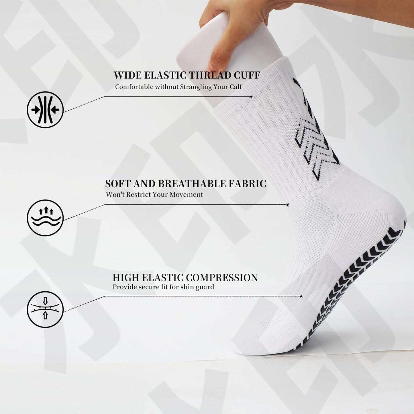 Grip Soccer Socks with Shin Guard Sleeves Non Slip Soccer Leg Sleeve Socks for Men Women Black/White 2 Set