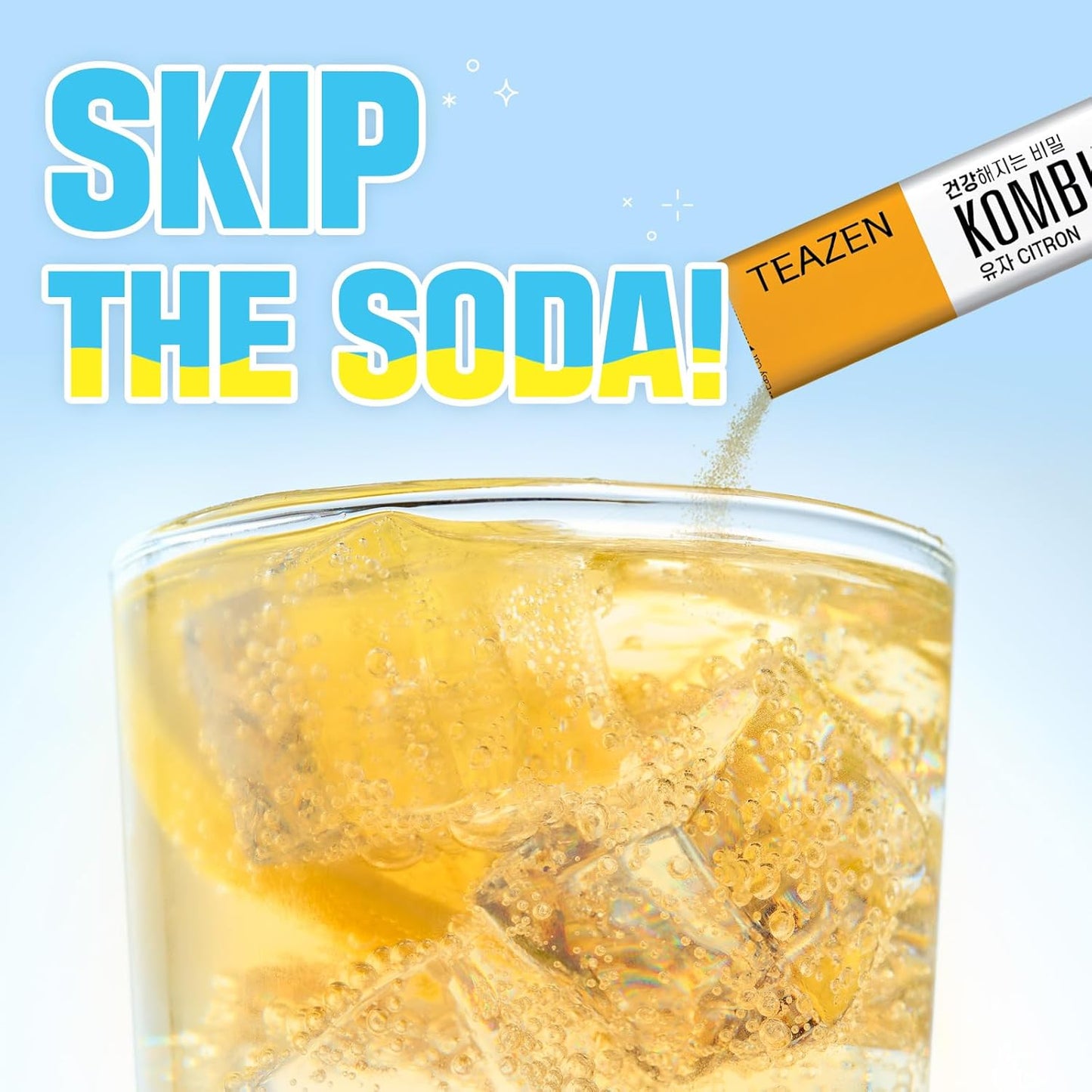 TEAZEN Citron Kombucha Tea, Hydration Drink Mix, Sugar Free, Live Probiotics & Prebiotics, 10 Sticks, 1.76oz