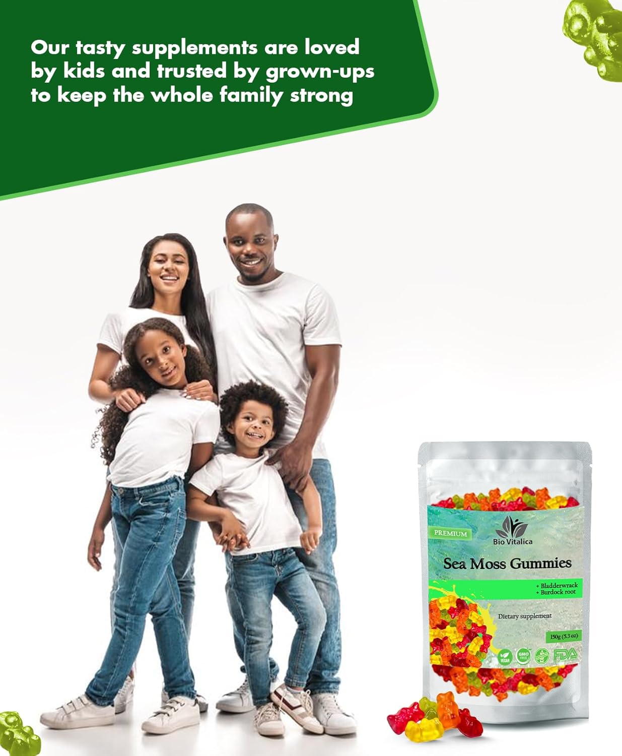 Sea Moss Gummies - Irish sea Moss raw Organic, Bladderwrack, Burdock Root. Contains Sea Moss Gel and Powder. Superfoods for Vegan, Keto and Dr Sebi Diet. Immune Boosting (3, Original)