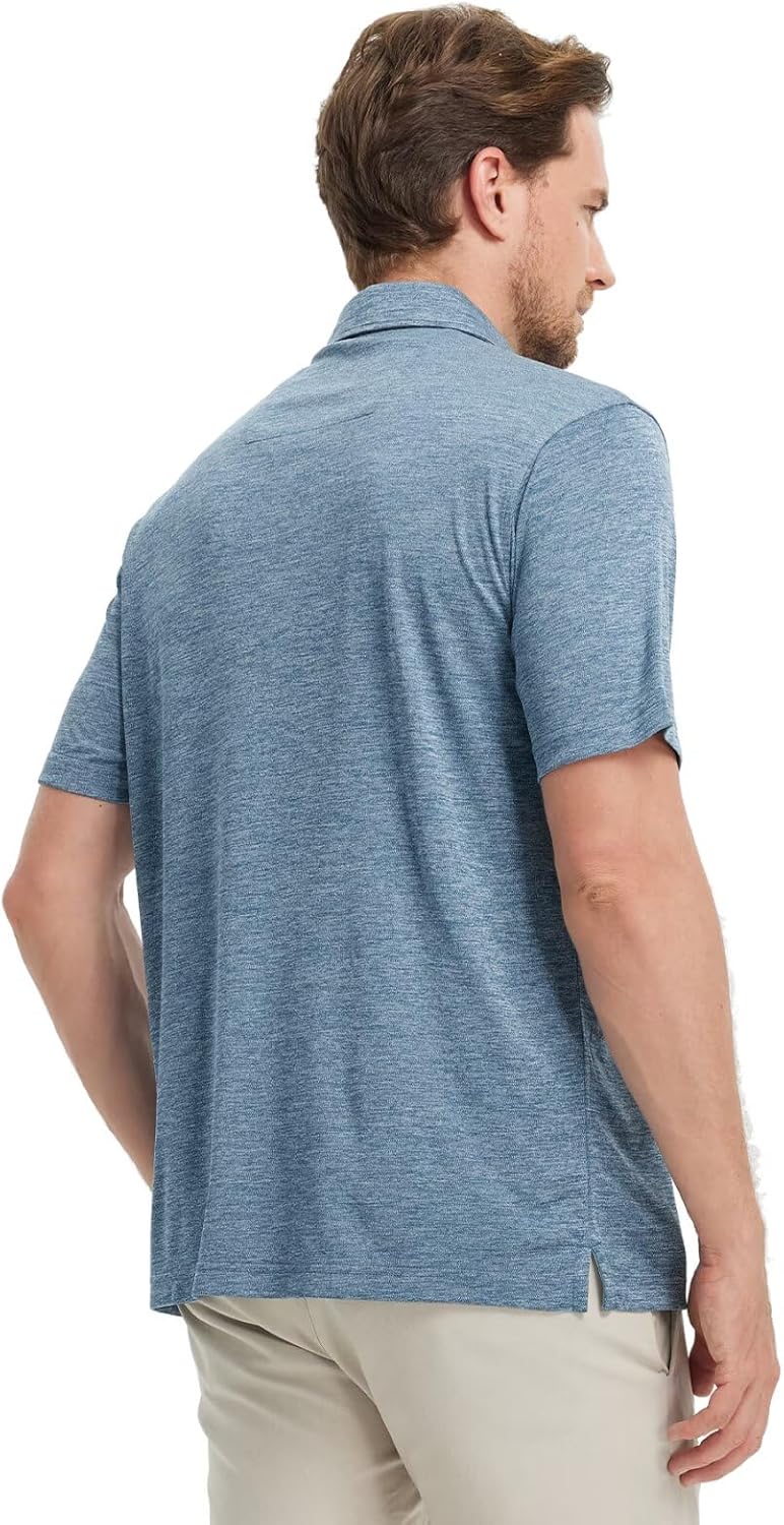 M MAELREG Golf Shirts for Men Short Sleeve Dry Fit Casual Striped Performance Moisture Wicking Collared Mens Polo Shirts