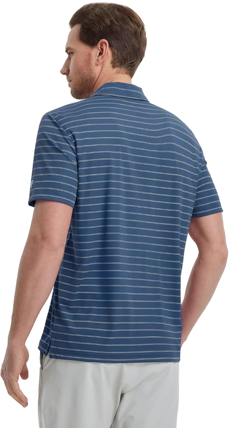 M MAELREG Mens Striped Golf Shirts Short Sleeve Silk-Like Touch Water-Resistant Breathable Soft Collared Polo Shirts for Men