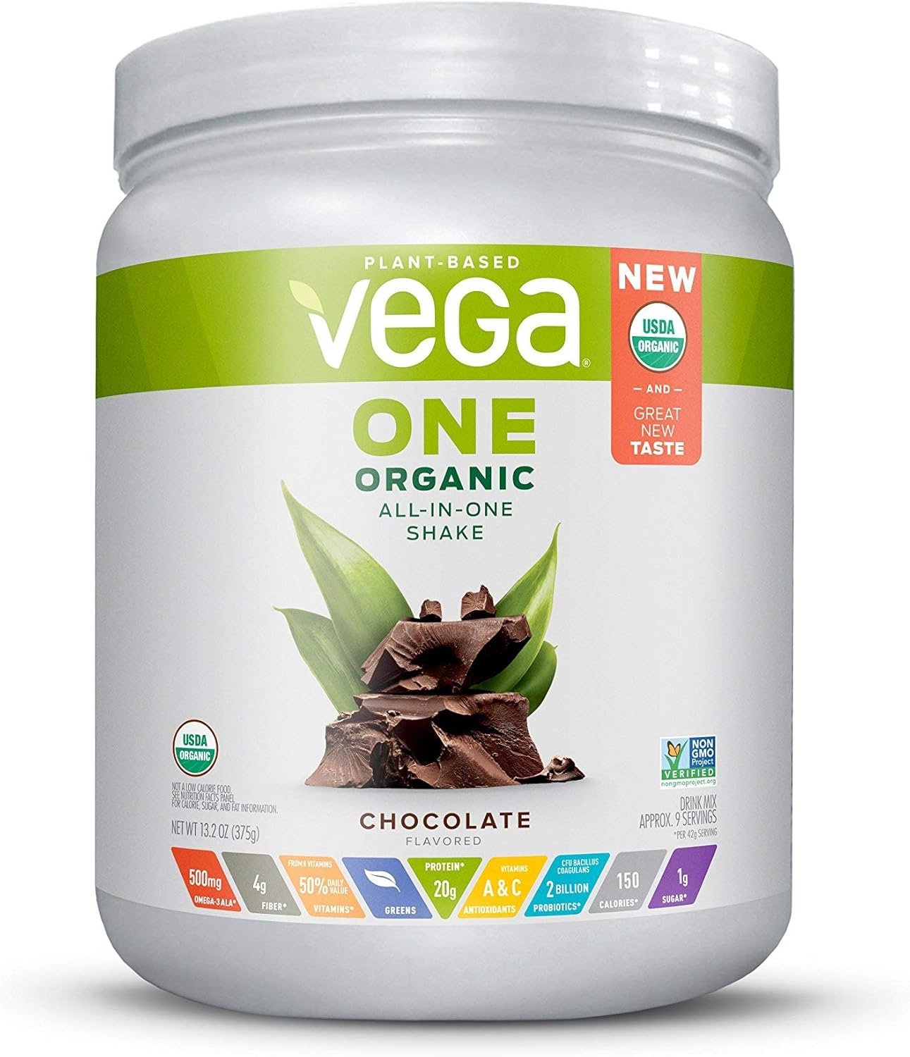 Vega Organic All-in-One Vegan Protein Powder, Chocolate - Superfood Ingredients, Vitamins for Immunity Support, Keto Friendly, Pea Protein for Women & Men, 13.2 oz (Packaging May Vary)