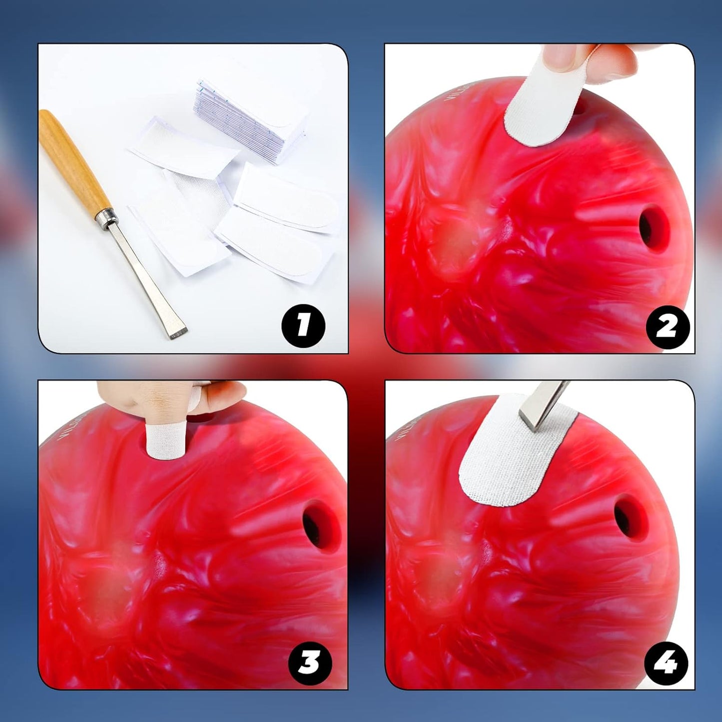 Chumia 80 Pcs White Bowling Tape Thumb Hole Insert Tape Finger Grip Pre Cut Bowling Insert Tape Protective Accessories for Bowlers Sport Workout, 0.98 x 2.36 Inches