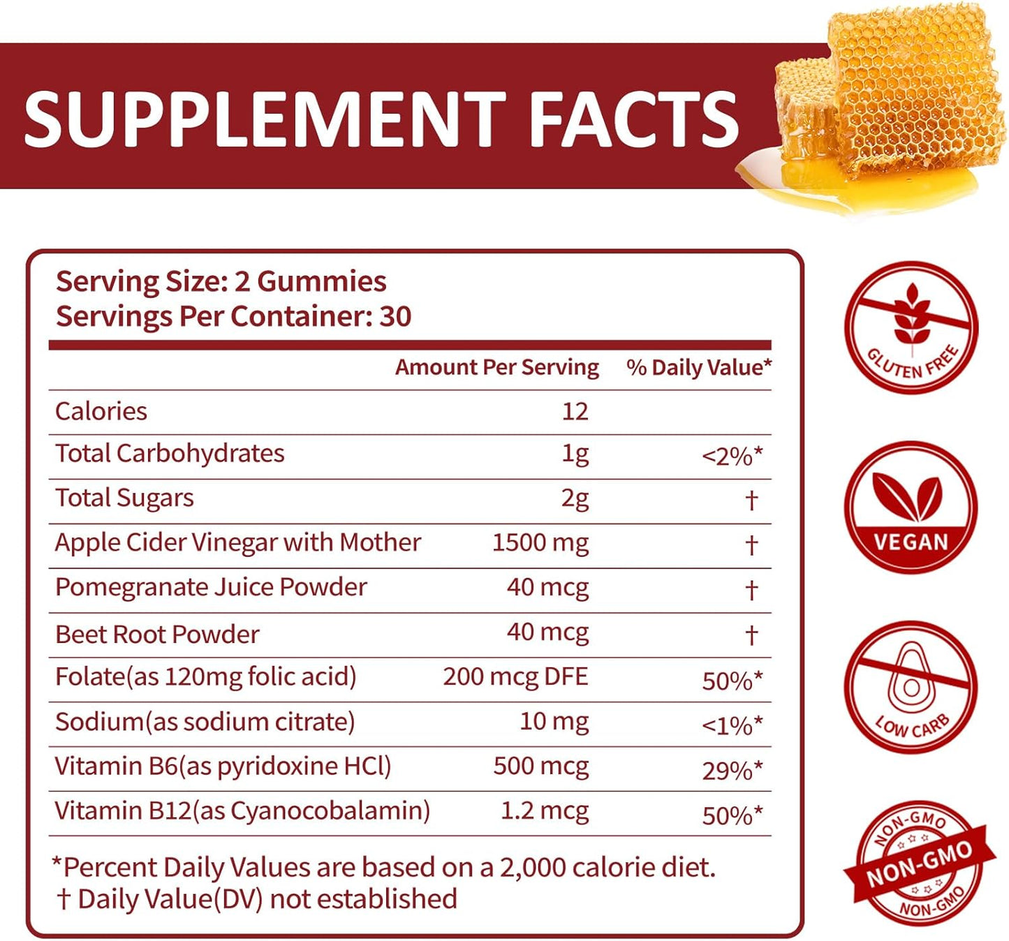 Brilhante Keto ACV Gummies - 1500mg Apple Cider Vinegar Gummies with Pomegranate Beetroot & Vitamin B12 B6 - for Men & Woman - GMO Free & Vegan - 60 Count