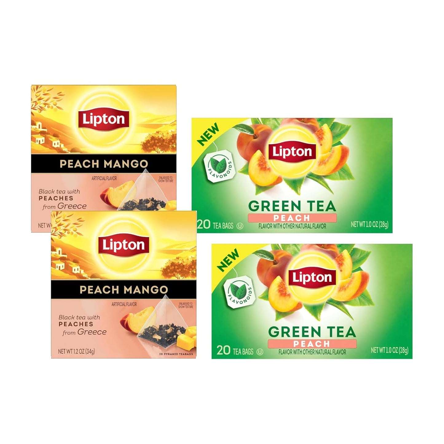 Lipton Peach Green Tea & Peach Mango Black Tea 20 CT (2ea) (Variety Pack)