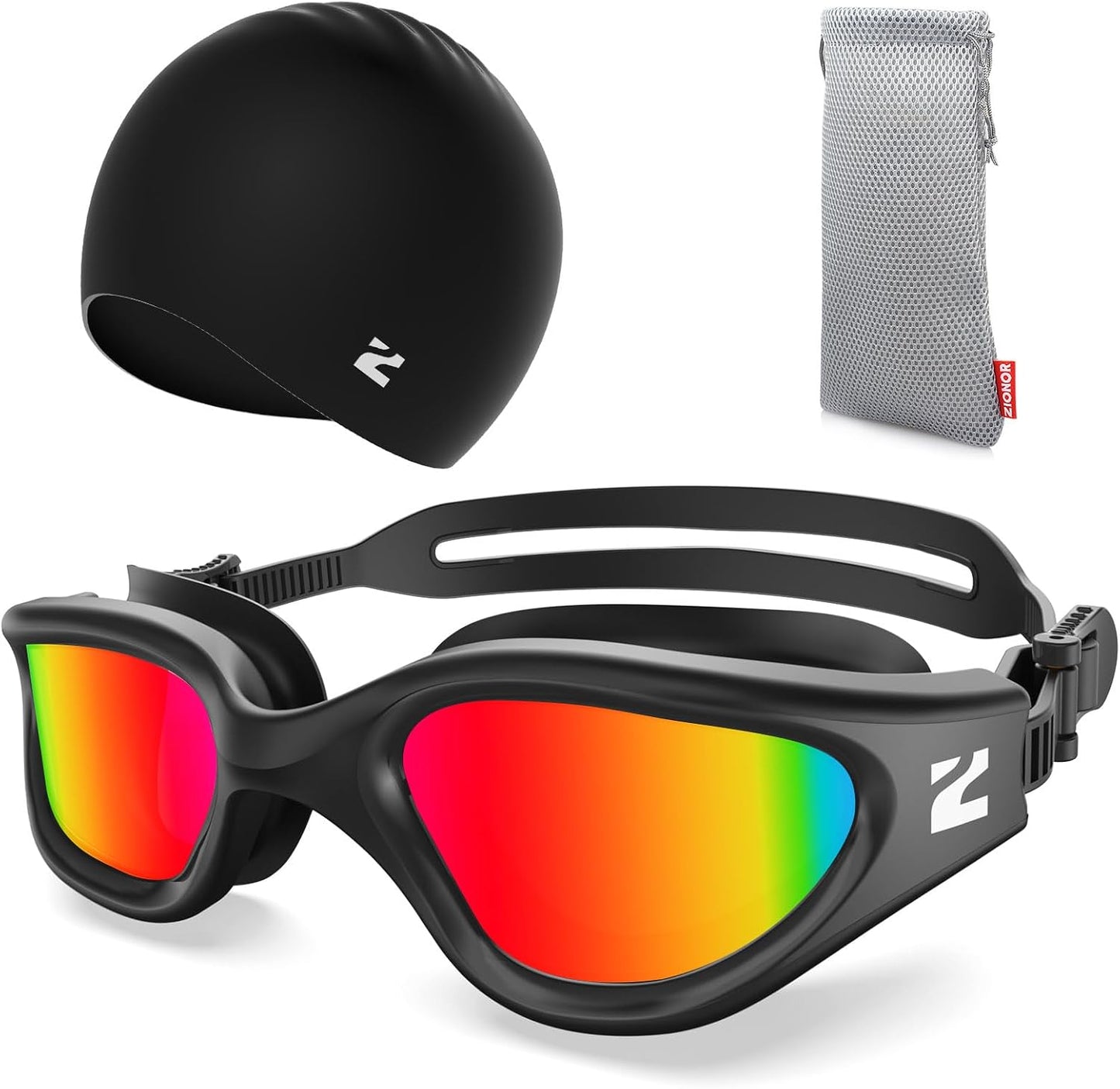 ZIONOR G1 Lite Swim Goggles with Swim Cap Comfortable Anti-fog Swimming Goggles Cap Set for Adult Men Women