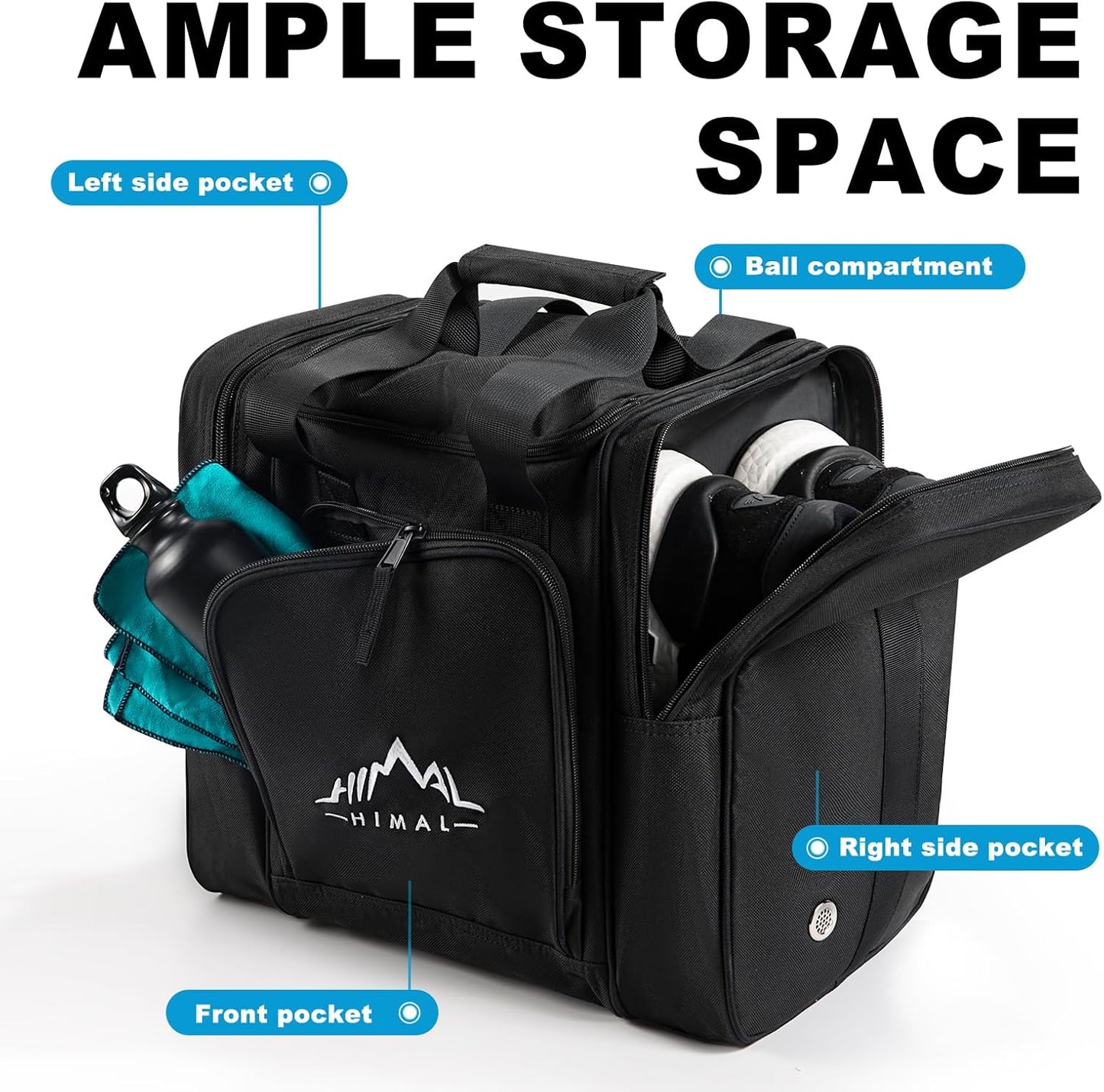 Himal Bowling Ball Bag for Single Sphere - Bowling Ball Tote Bowler's Bag with Padded Sphere Holder - Fits Bowler's Shoes Up to Mens Size 14