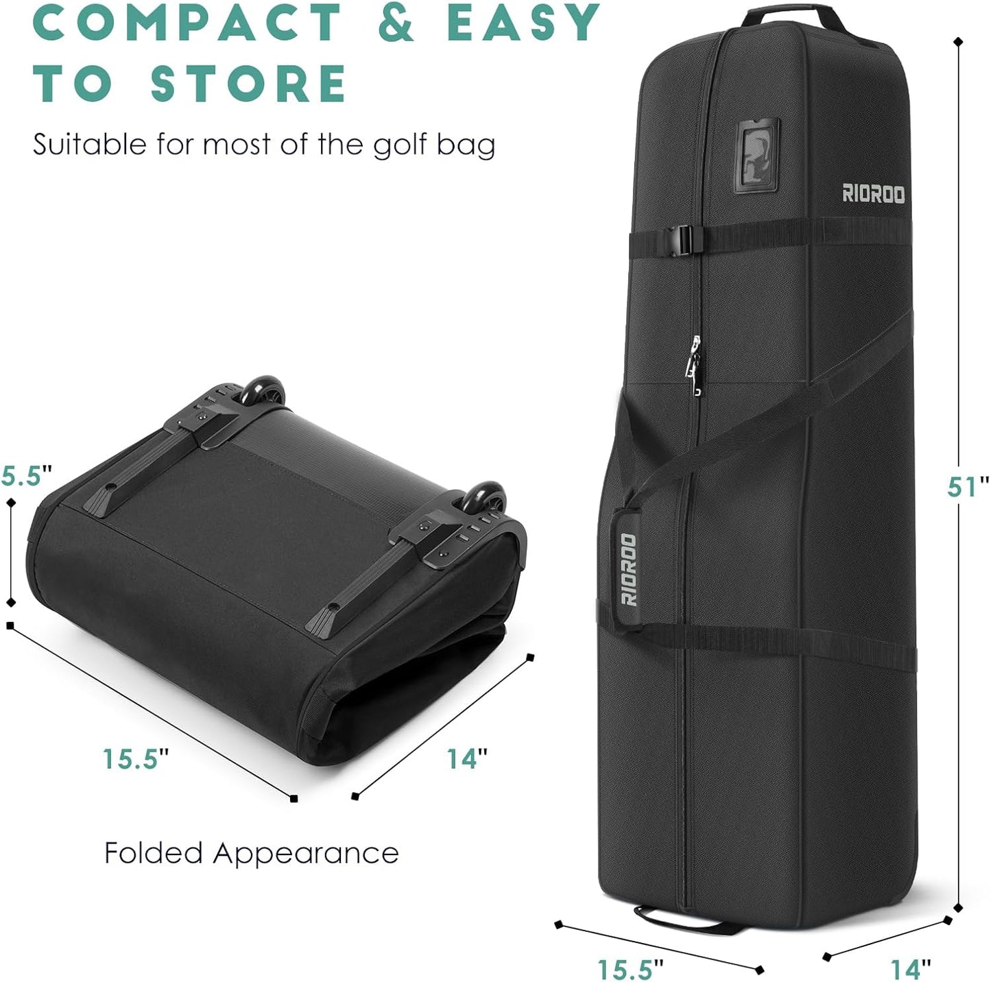 Golf Travel Bags for Airlines with Wheels, Soft-Sided 900D Oxford Cover, Padded Club Protection, Universal Fit Golf Gifts for Men and Women