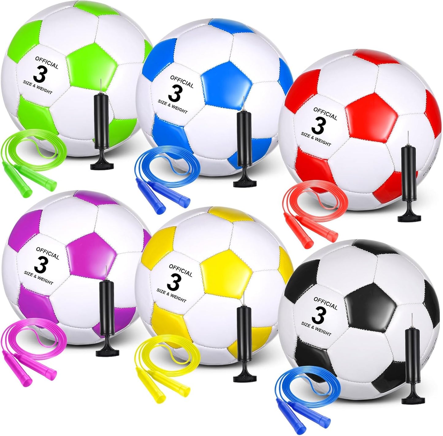 Hiboom 6 Sets Operation Christmas Deflated Soccer Ball with Pumps and Jump Ropes Official Size Soccer Ball Bulk for Outside Sports Training Party Supplies Christian Charity Donation Gift