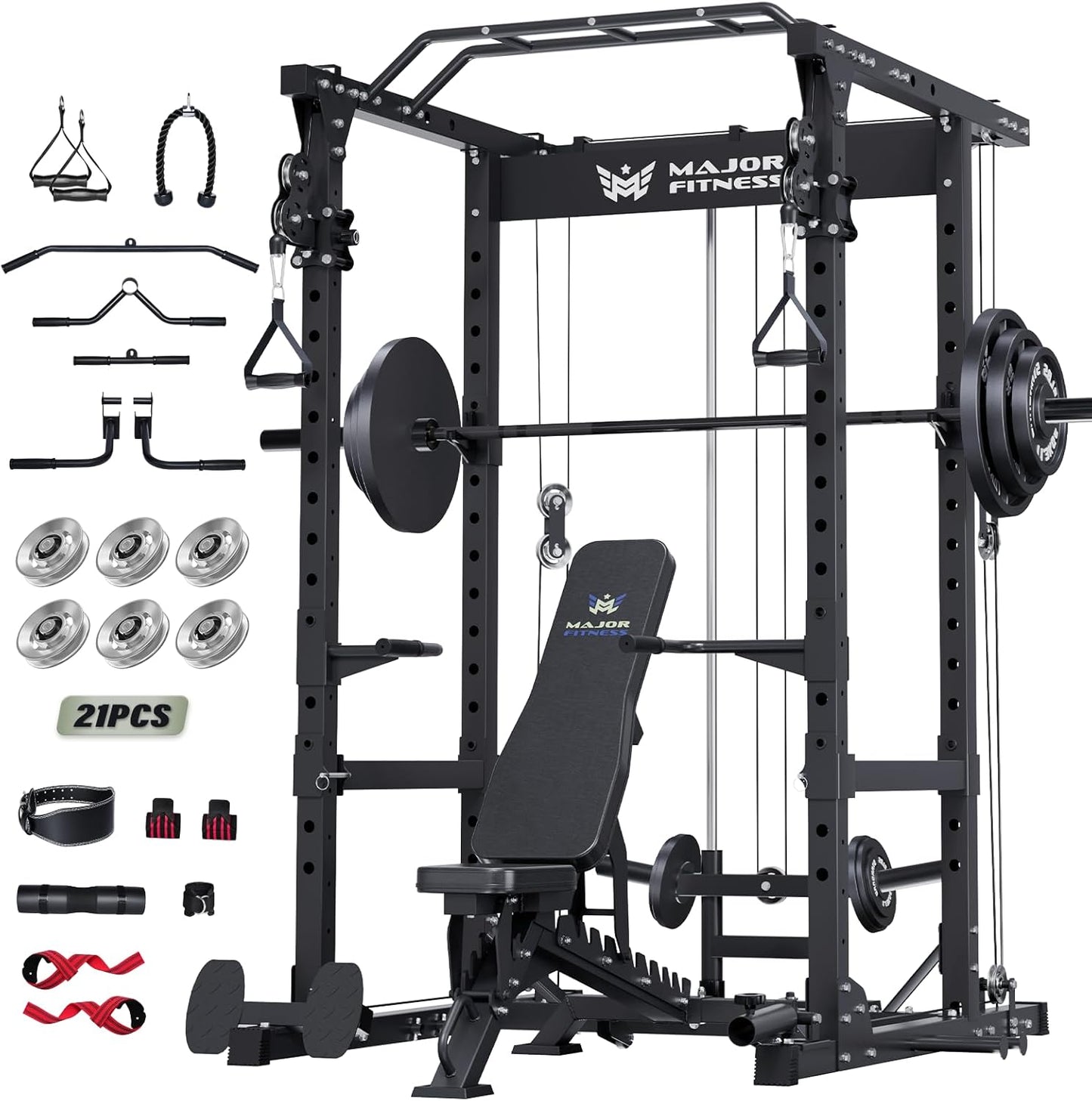 MAJOR FITNESS Drone1 Power Cage - Multi-Function Power Rack for Home Gym, Squat Rack, Cable Crossover System, for Strength Training, Heavy-Duty Steel Construction
