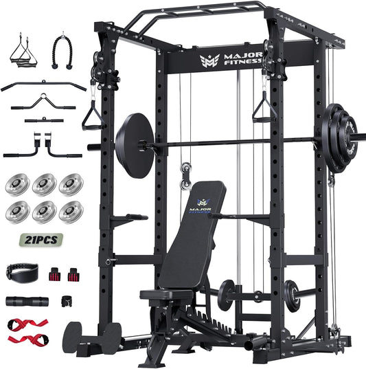 MAJOR FITNESS Drone1 Power Cage - Multi-Function Power Rack for Home Gym, Squat Rack, Cable Crossover System, for Strength Training, Heavy-Duty Steel Construction