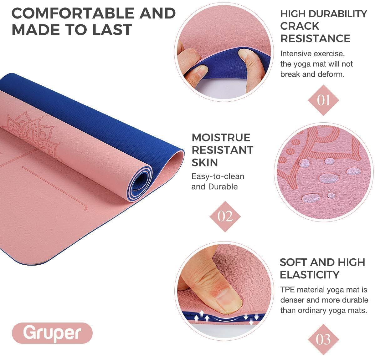 Yoga Mat Non Slip TPE Thick Yoga Mat with Alignment Mark, Large Size 72"L x 32"W x 0.32"Th or 0.24"Th, Anti-Tear Exercise & Fitness Mat for Yoga, Pilates & Floor Workouts