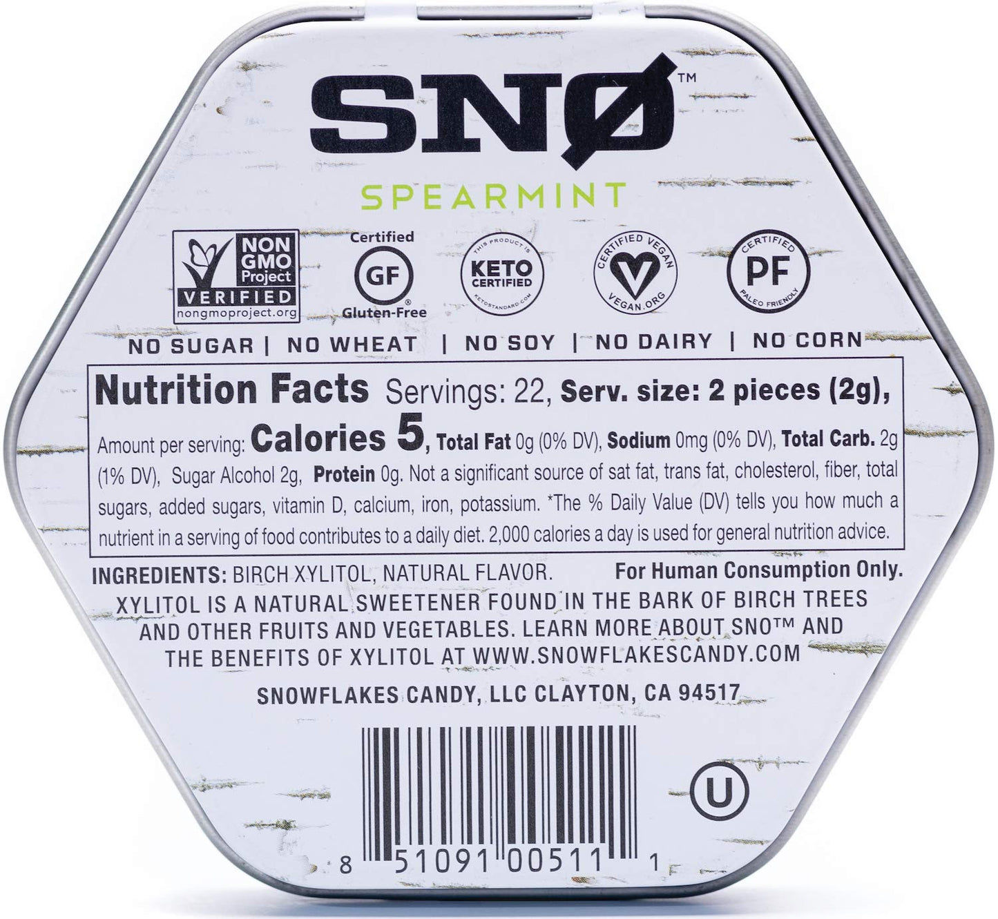 Spearmint KETO Xylitol Candy Chips (3-Pack) - SNØ 1.5oz Tin - Sugar-Free Candy With Only 2 Ingredients | Low Carbs, Diabetic-Friendly, Non-GMO, Vegan, GF & Kosher | Purest candy in the world!