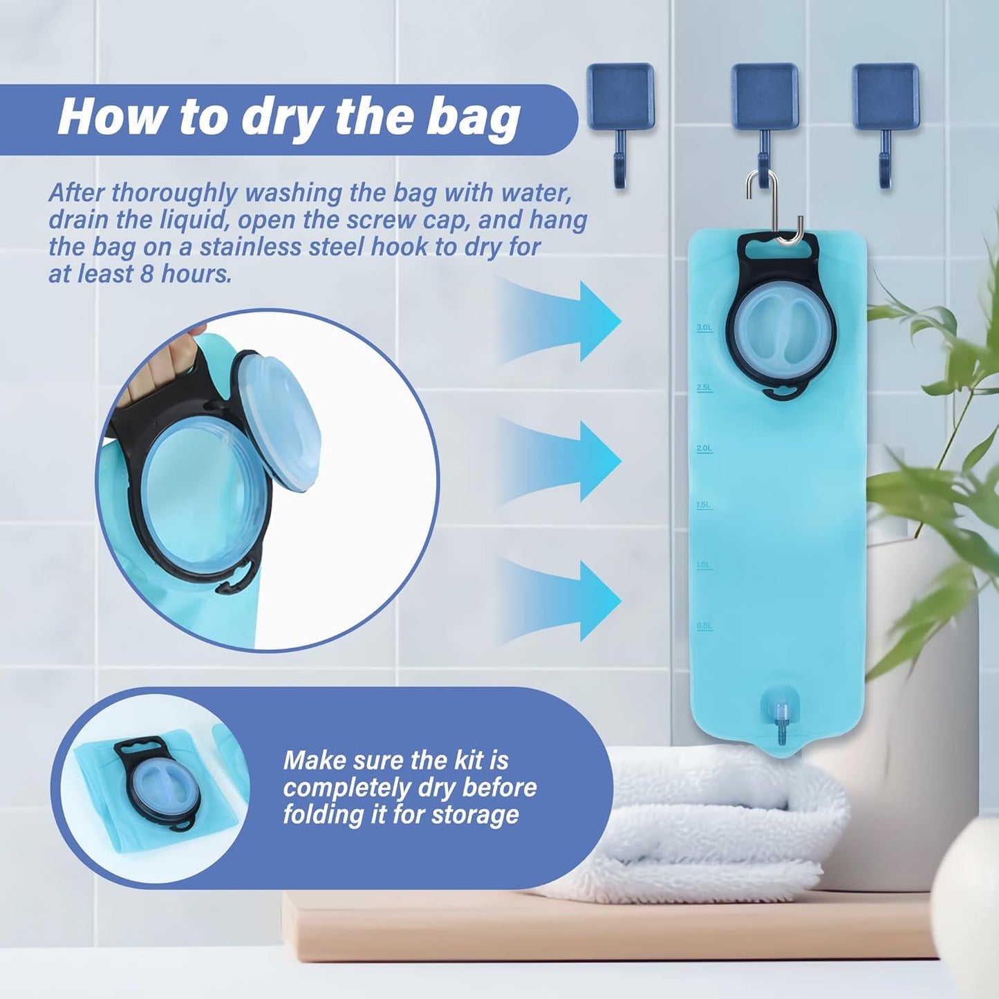 TopQuaFocus 3Qt Home Coffee Enema Bag kit with 6.5FT Silicone Tube Portable Enema Bag for Men Women Colon Cleansing Shower Enemas