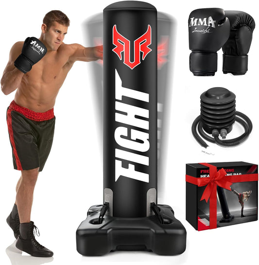 Standing Punching Bag for Adults, Upgrated Base Heavy Bag with Stand Boxing Training Equipment with MMA Gloves and Pump, 0.7mm Thickening Material Kicking Bag for Home Gym Workout Muay Thai Fitness