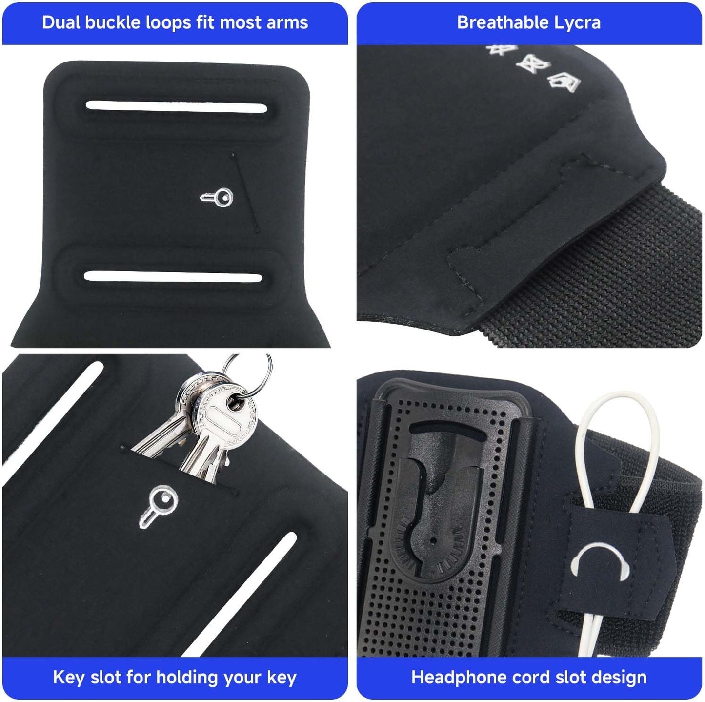 Wristband Phone Holder for Running, 360°Rotation & Detachable Sports Armband with Key Holder for iPhone 16/15/14/13/12/Pro/Pro Max/XS/XR/X/8/7/6/Plus, Fits 4.5-7 Inch Smartphones (Grey)