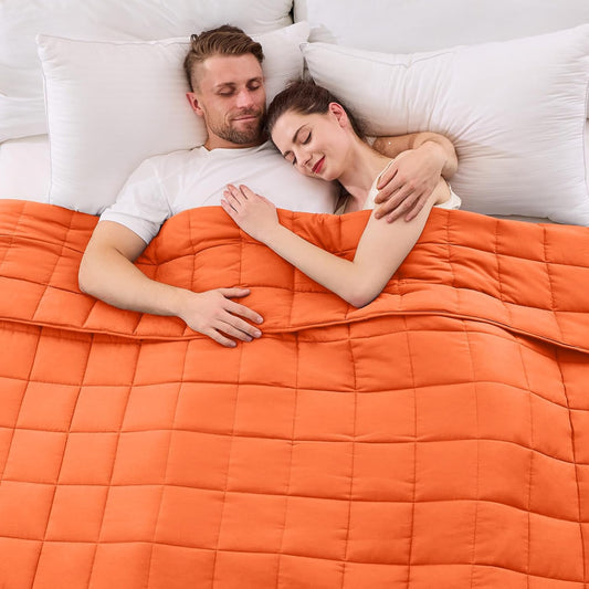 yescool Weighted Blanket for Adults (25 lbs, 88” x 104”, Orange) Cooling Heavy Blanket for Sleeping Perfect for 240-260 lbs, King Size Breathable Blanket with Premium Glass Bead