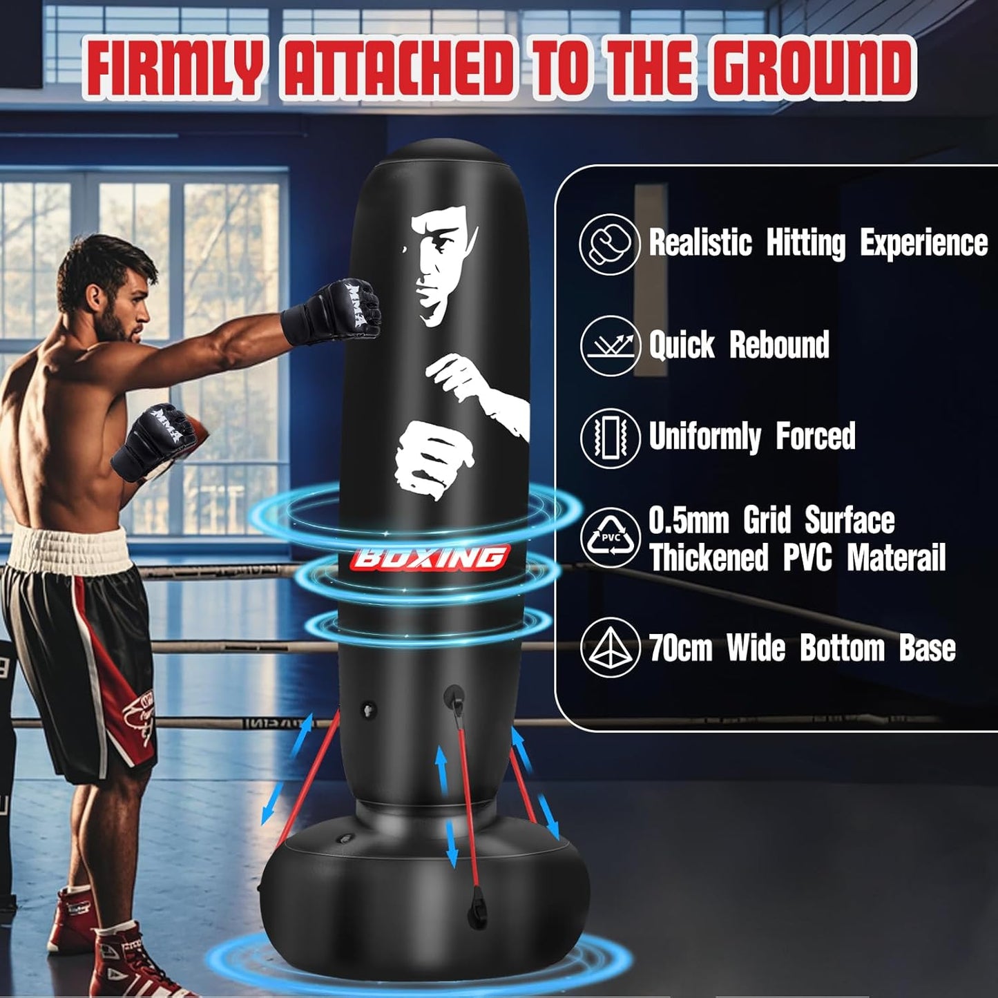 Punching Bag for Adults, 71" Boxing Bag with Stand and Fixed Rope,Free Standing Freestanding Punch Bag with Gloves and Pump, Inflatable Heavy Boxing Bag Set for Adults Teens Men Youth at Home Outdoor