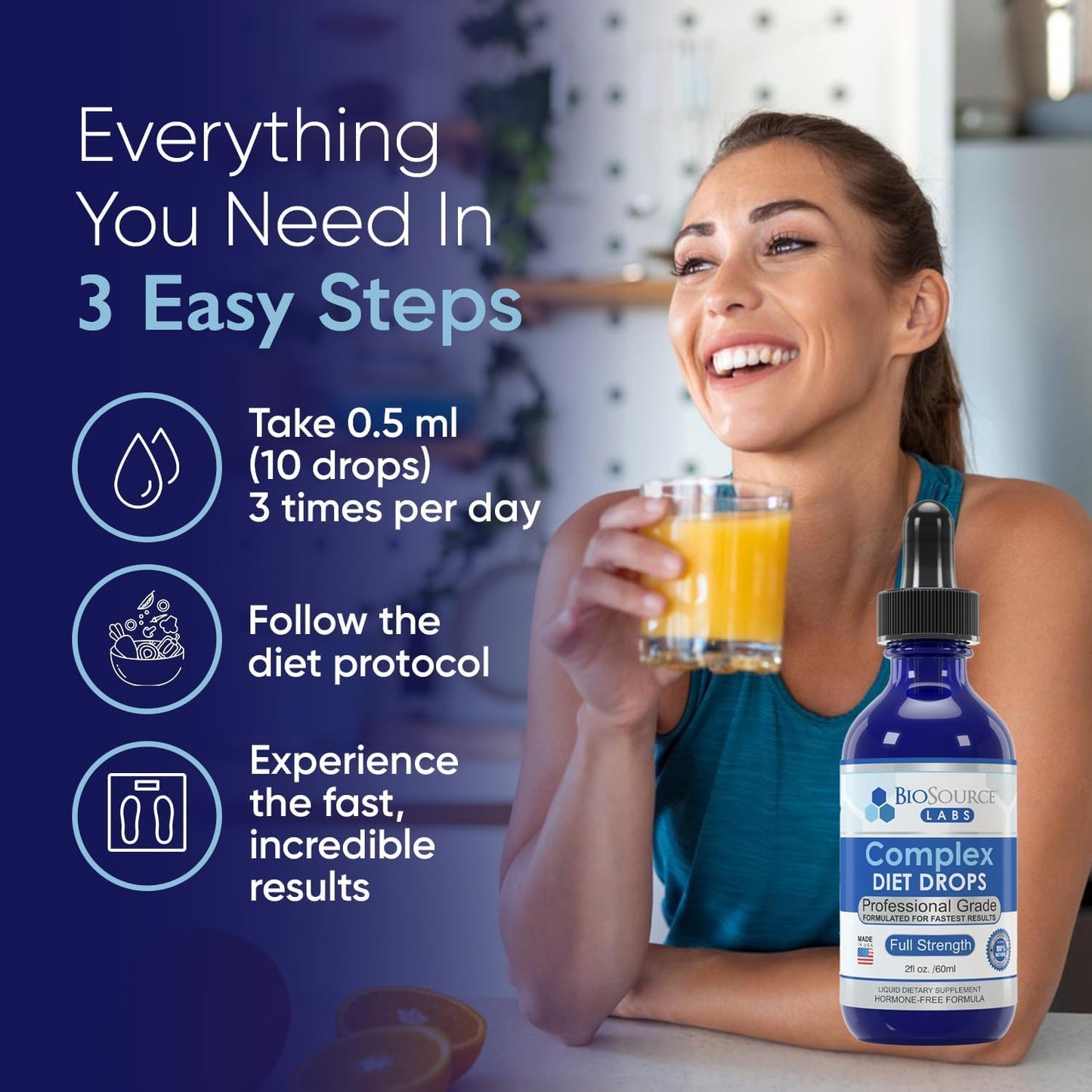 Complex Diet Drops – Best Natural Drops for Men and Women (1 Bottle, 2 fl oz) - 30 Day Supply