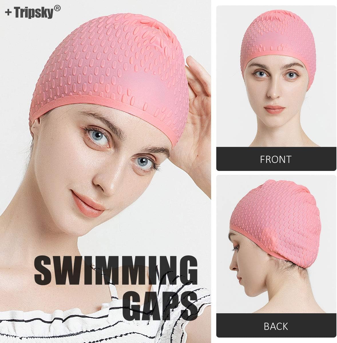 Tripsky Silicone Swim Cap,Comfortable Bathing Cap Ideal for Curly Short Medium Long Hair, Swimming Cap for Women and Men, Shower Caps Keep Hairstyle Unchanged…