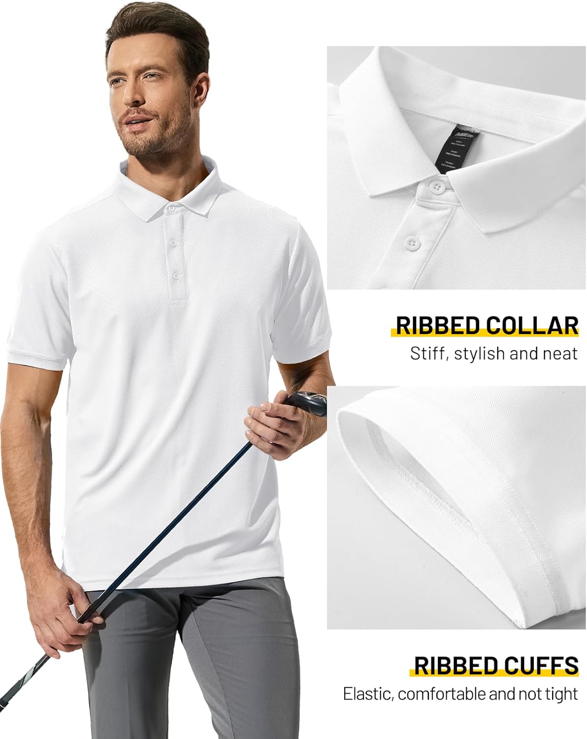MIER Polo Shirts for Men Short Sleeve Quick Dry Polyester Collared Shirts Casual Golf Shirts, Moisture-Wicking