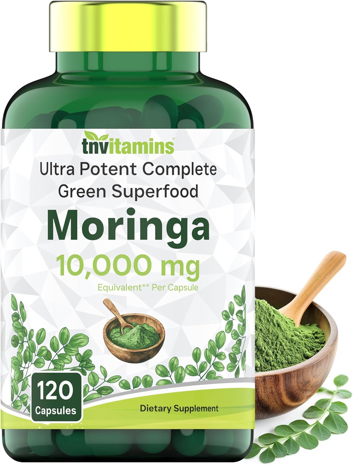 Moringa Capsules 10,000 mg - 120 Capsules | Pure Moringa Oleifera Leaf Powder Supplement | Powerful Green Superfood | Super Greens Powder Pills | Non-GMO, Made in The USA!