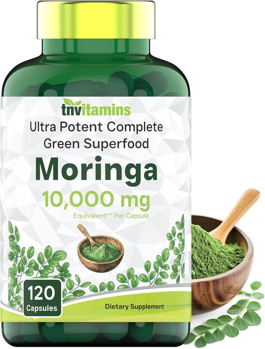 Moringa Capsules 10,000 mg - 120 Capsules | Pure Moringa Oleifera Leaf Powder Supplement | Powerful Green Superfood | Super Greens Powder Pills | Non-GMO, Made in The USA!