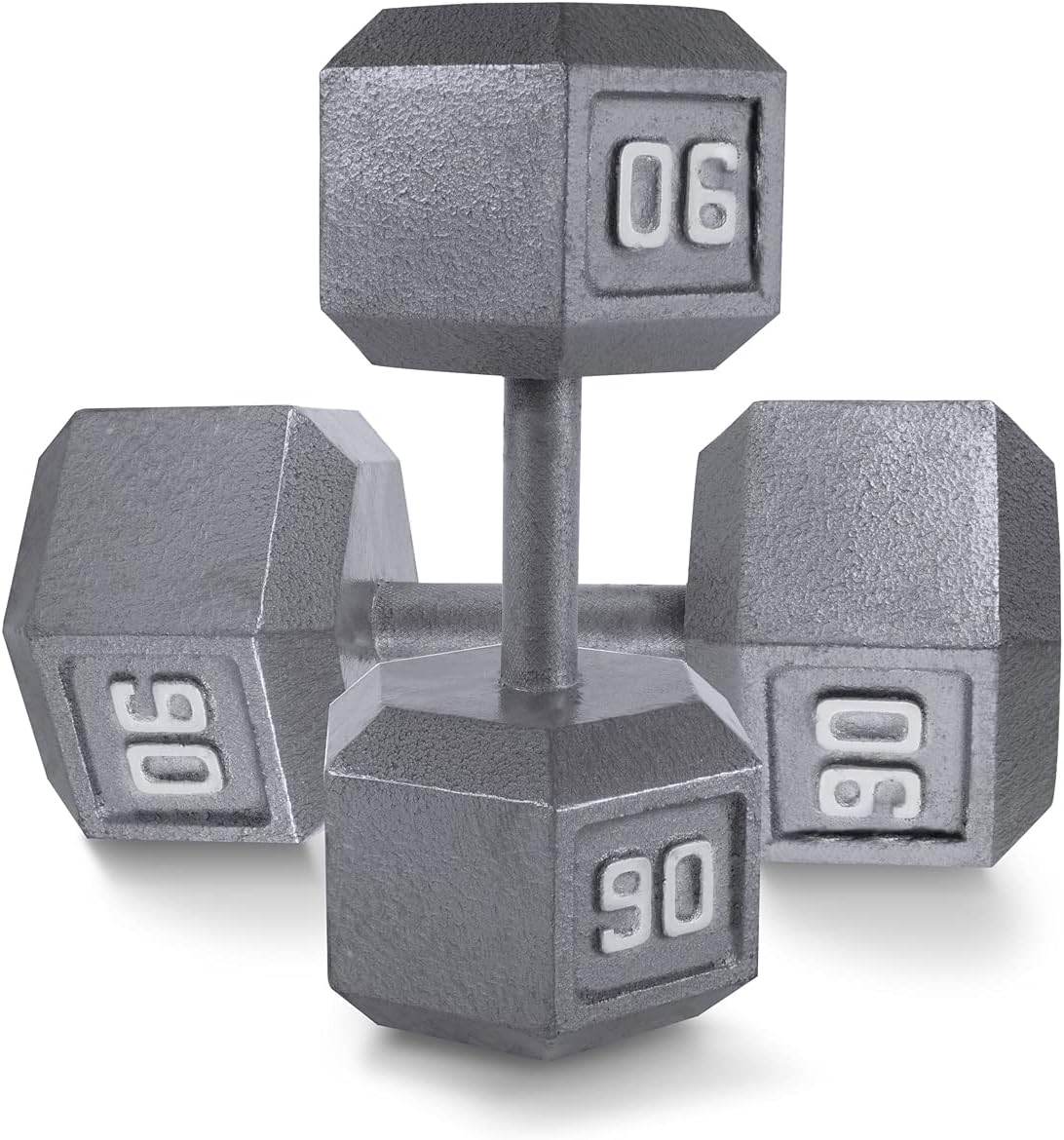 WF Athletic Supply Cast Iron Solid Hexagon Gray/Black Dumbbells, Strength Training Free Weights Set of 2 for Women and Men, Hand Weights Sold by Pairs, Multi-Select Size Options Available