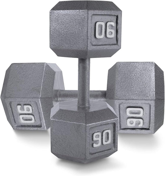 WF Athletic Supply Cast Iron Solid Hexagon Gray/Black Dumbbells, Strength Training Free Weights Set of 2 for Women and Men, Hand Weights Sold by Pairs, Multi-Select Size Options Available