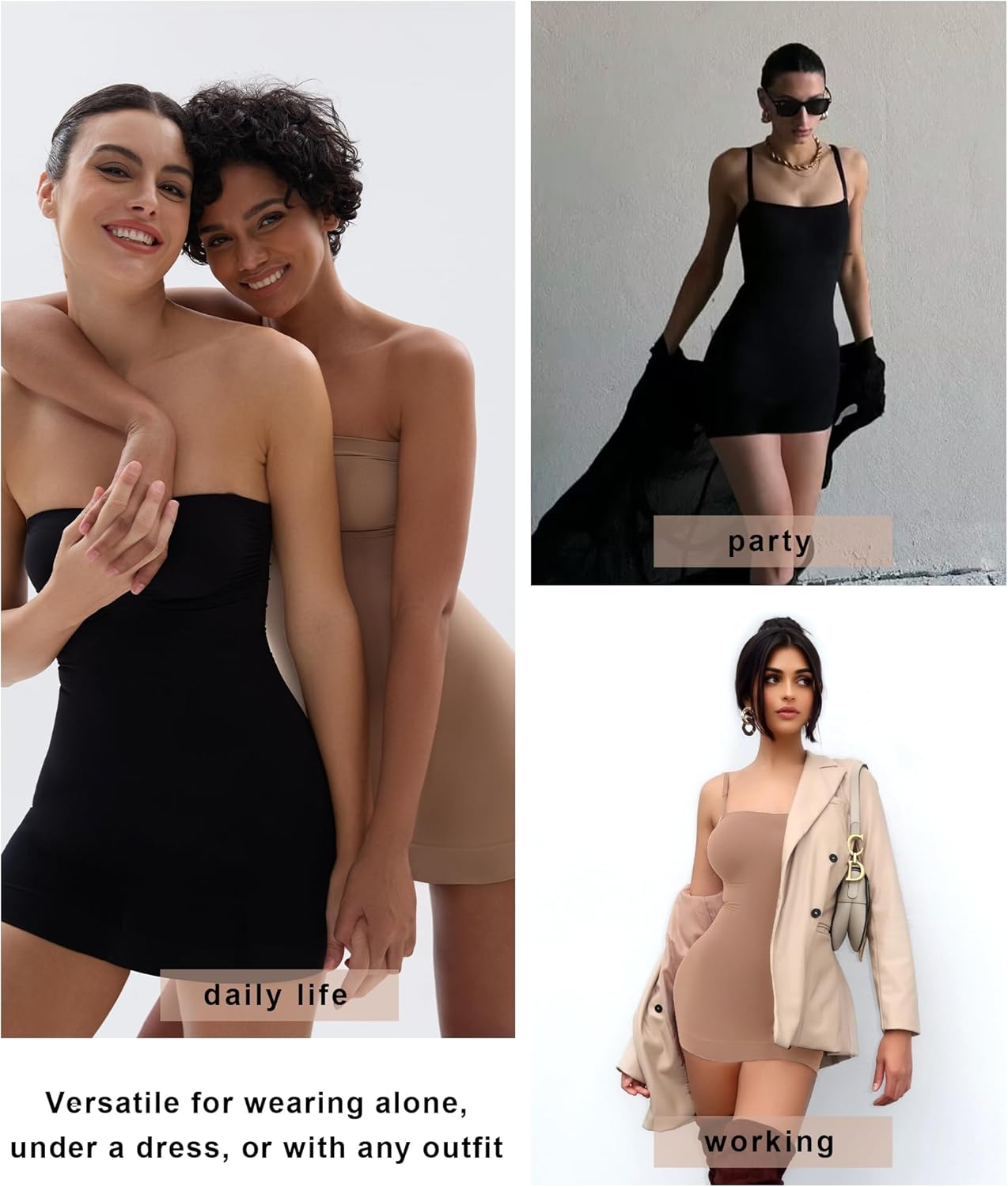 SHAPERX Strapless Shapewear Dress for Women Tummy Control Seamless Full Body Shaper Slip with Removable Straps