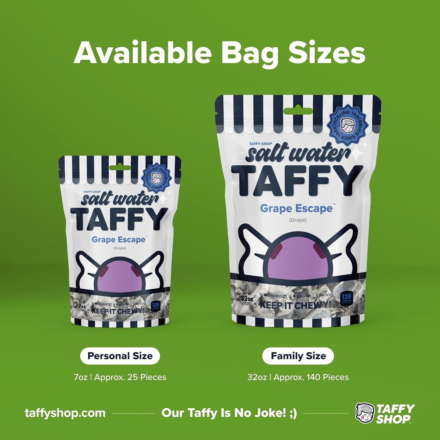 Taffy Shop Grape Escape, Grape Apple Salt Water Taffy – Gourmet Soft Chewy Candy, Bulk Sweet Snack, Fresh Gift & Gluten-Free, 35 Individually Wrapped Pieces (7oz)