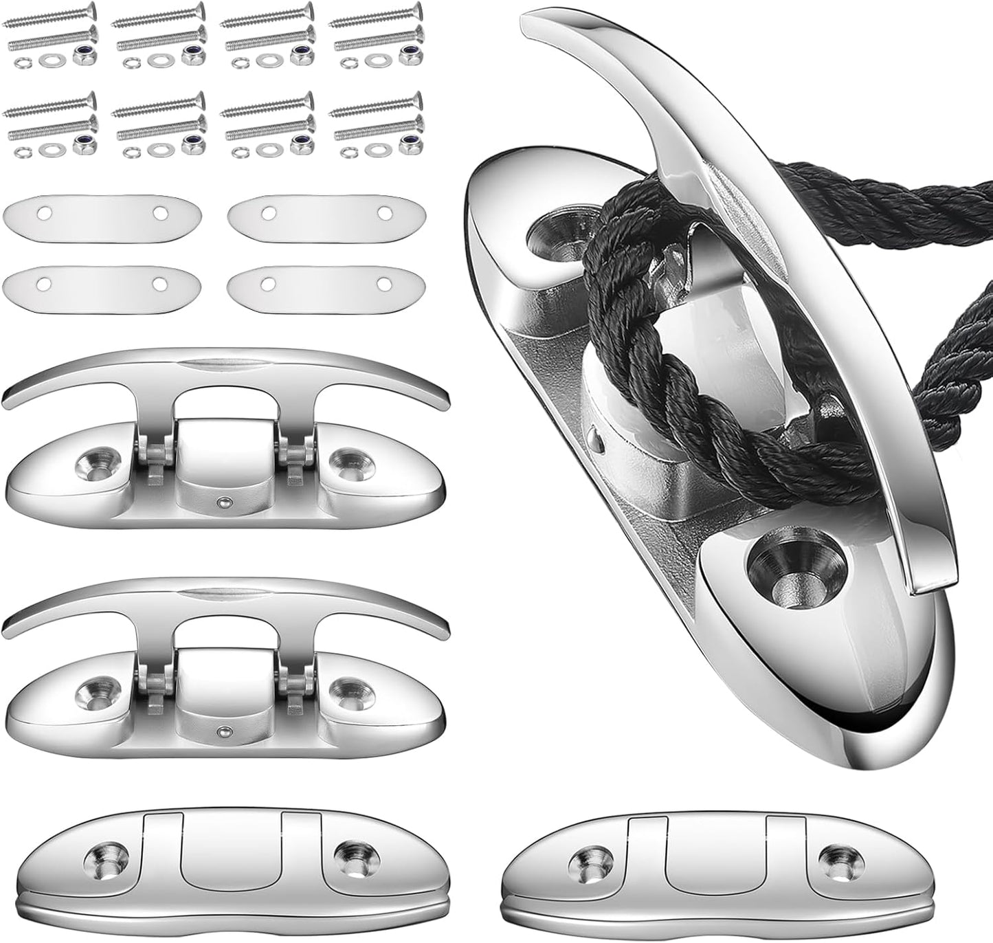 Folding Boat Cleats Marine Grade Stainless Steel 316 Flip Up Boat Cleats Pack of 4, Installation Accessories Included