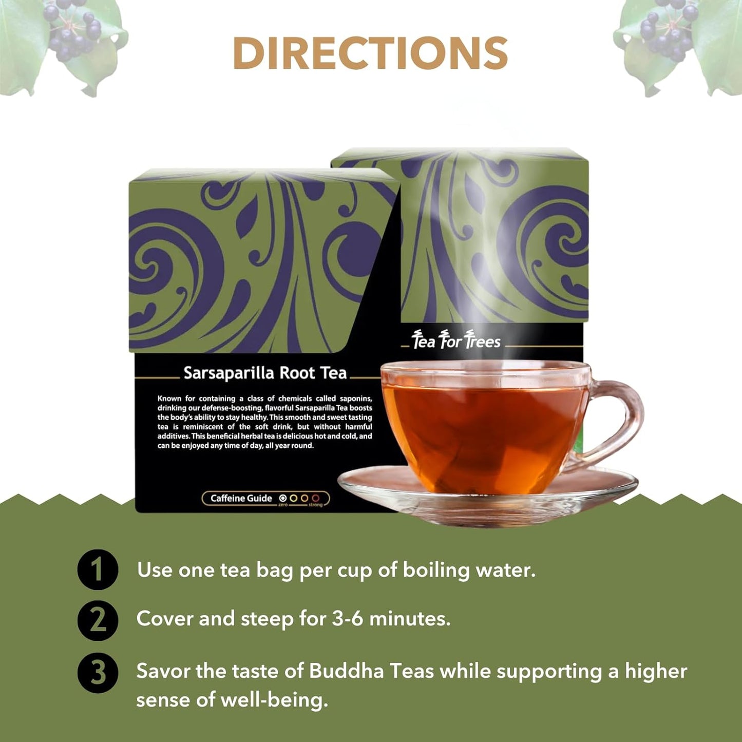 Buddha Teas - Organic Sarsaparilla Root Tea - Herbal Tea - Digestion & Skin Health - With Antioxidants & Minerals - Clean Ingredients - Caffeine Free - OU Kosher - 18 Tea Bags (Pack of 1)