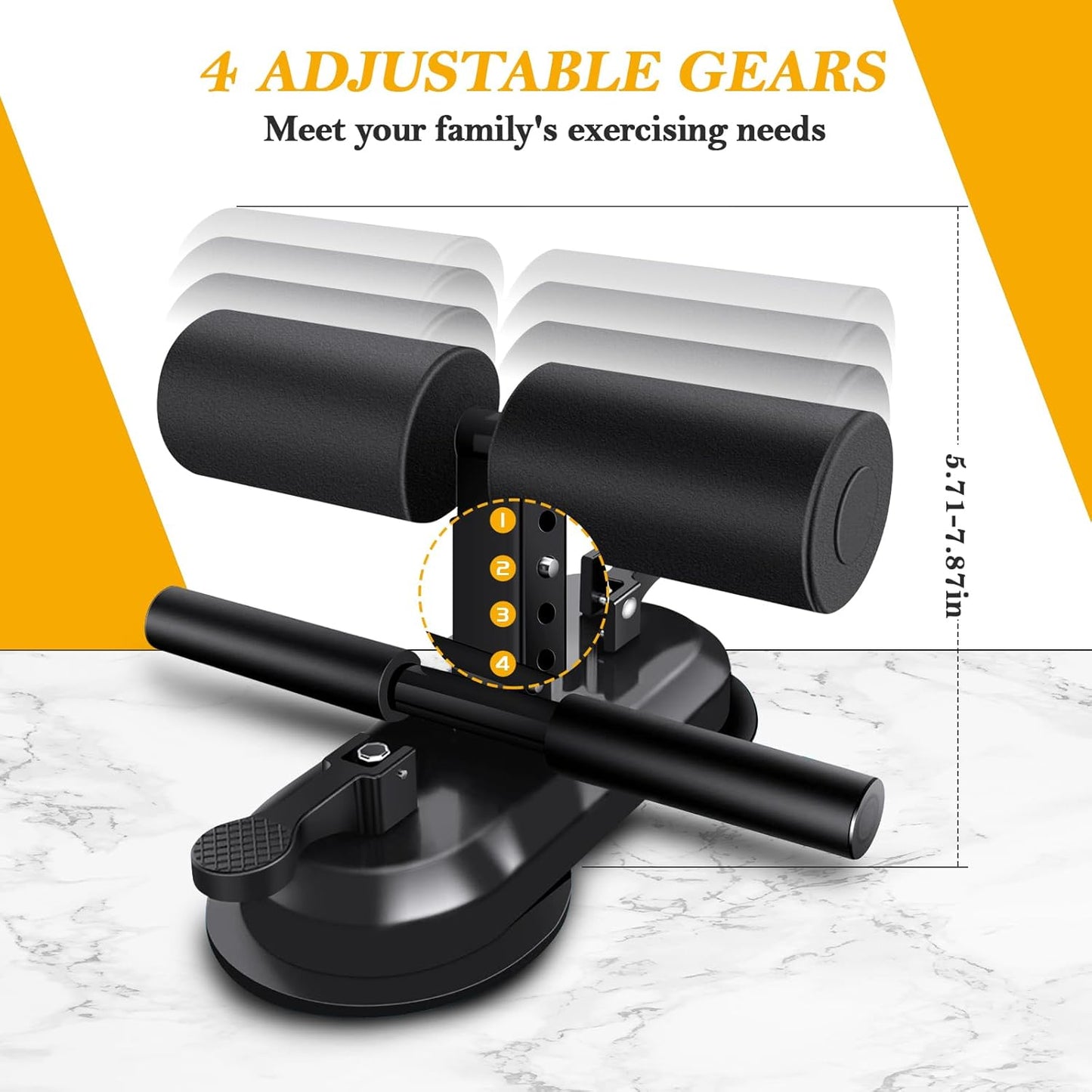 Sit Up Bar Floor, Portable Sit Up Exercise Equipment with 2 Strong Suction Cups and Adjustable Foot Holder, Abs Master Assistant Device for Home Workout with Massage Roller