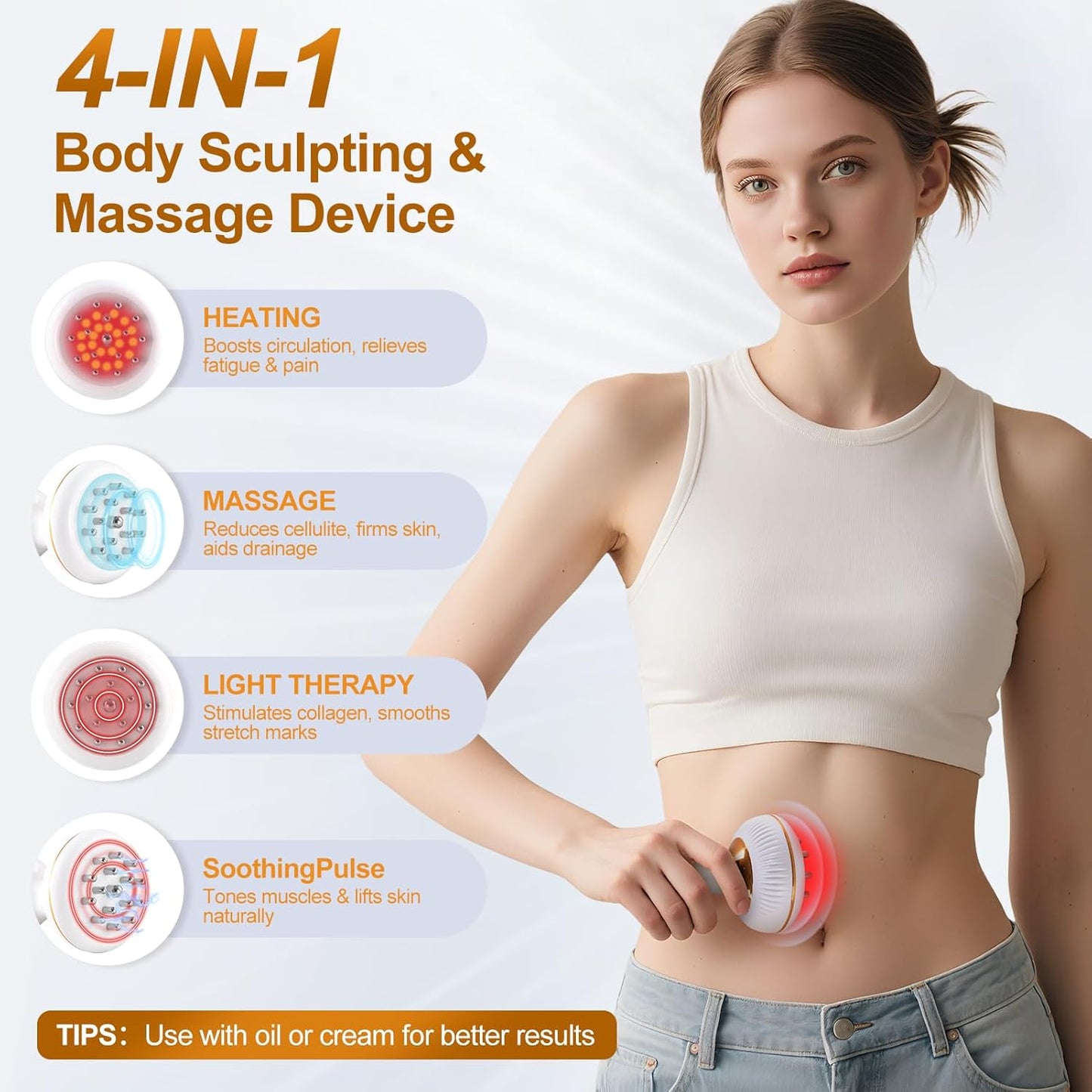 Lymphatic Drainage Massager, Anti-Cellulite & Stretch Mark Reduction Body Sculpting Machine for Legs, Arms & Belly, Skin Firming & Fat Loss, with Microcurrent, Heat, Light & Vibration