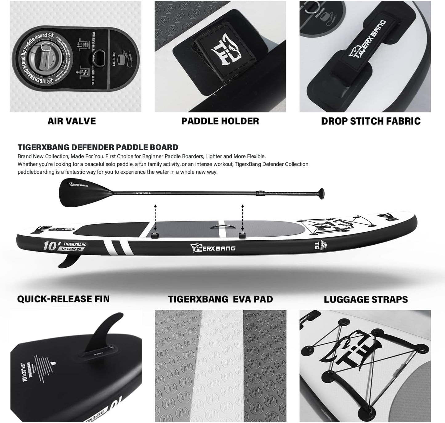 Inflatable Paddle Board with Premium SUP Board Accessories, Allround Paddle Boards for Adults/Kids,Stand Up Paddle Board Defender Collection