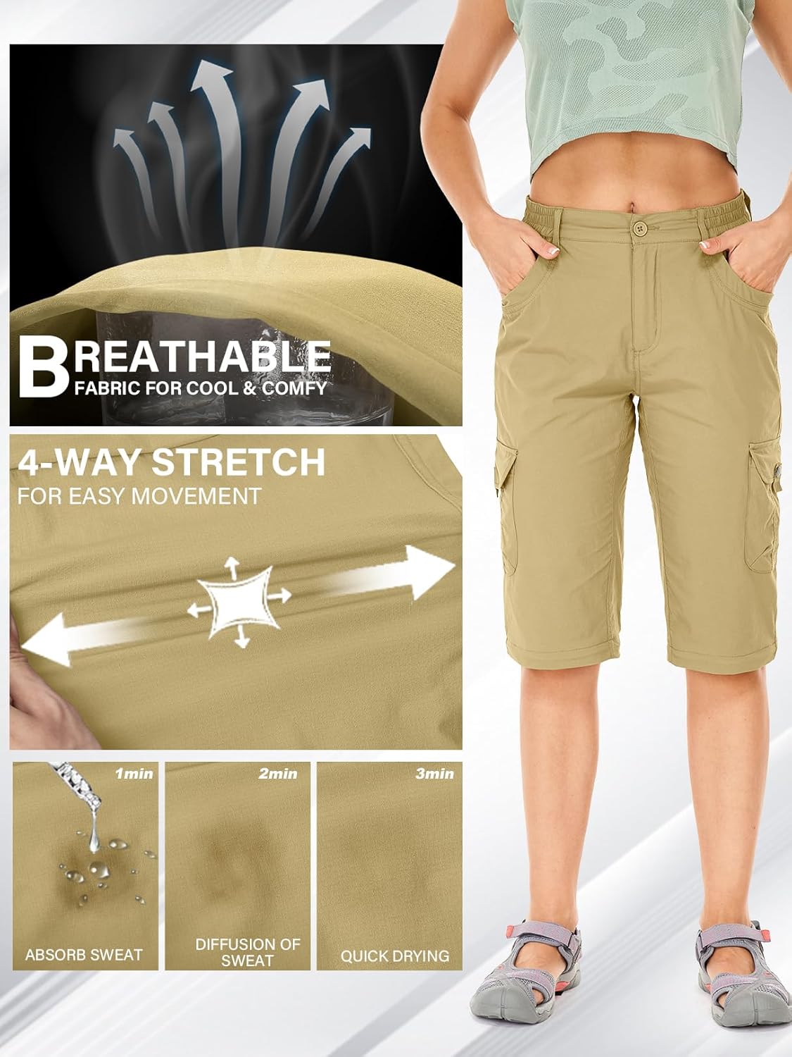 Women's Hiking Pants Convertible Quick Dry Lightweight Zip Off Fishing Travel Safari Pants