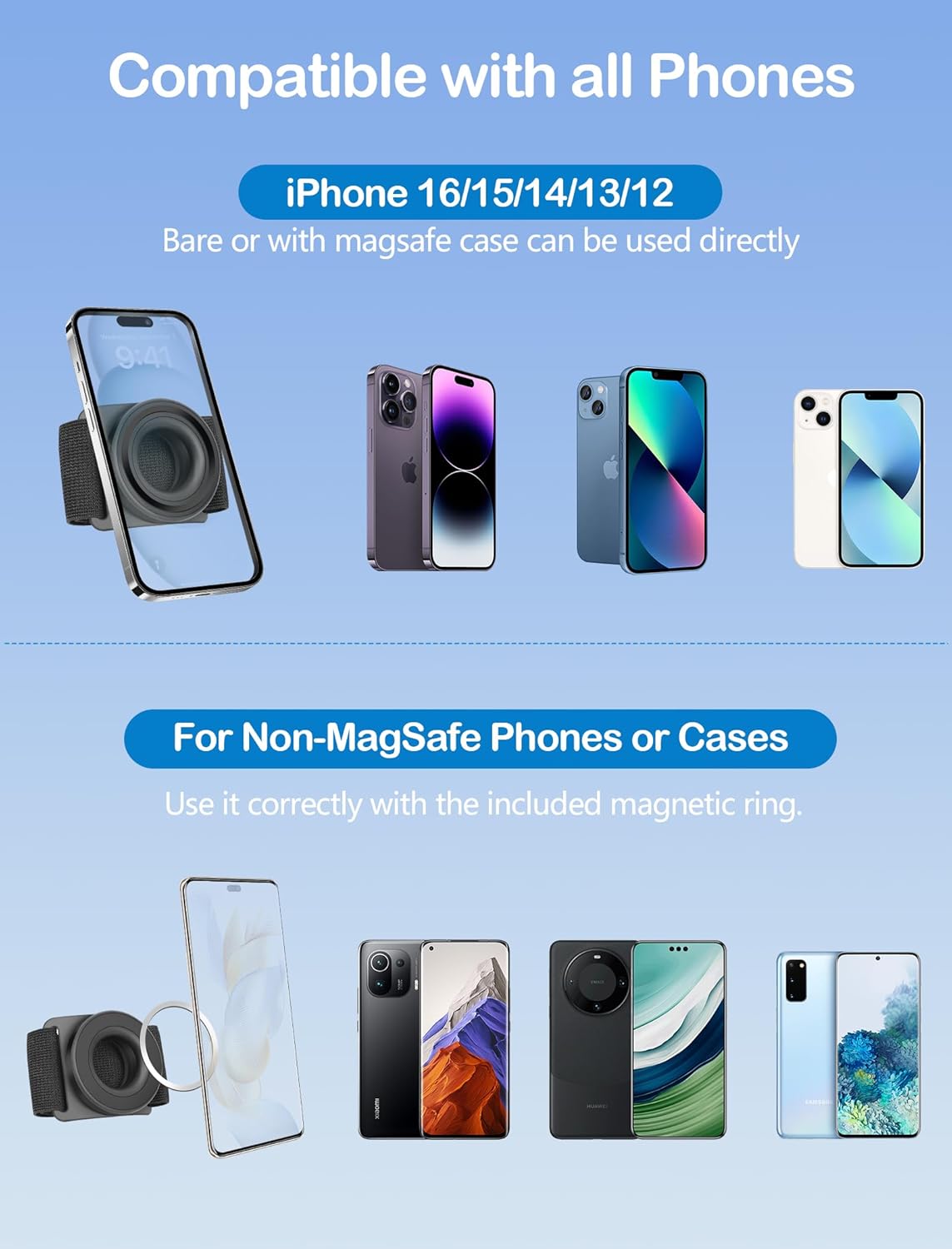 TOPGO Running Phone Holder for iPhone [360° Rotatable & Upgrade Anti-Drop] Magnetic Wrist Phone Holder, Magsafe Armband Compatible with iPhone 17 Pro and Android - Black