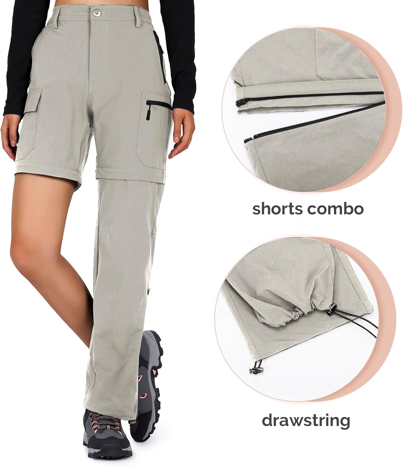 Cycorld Women's-Hiking-Pants-Convertible Quick-Dry-Stretch-Lightweight Zip-Off Outdoor Pants with 5 Deep Pockets
