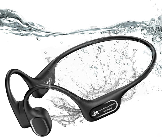 Bone Conduction Bluetooth Headphones-SurfAudio, IP68 Waterproof Swimming Headphones with 32GB MP3 Player, Lightweight Open Ear Design for Swimming/Surfing/Marathon/Cycling(Black)