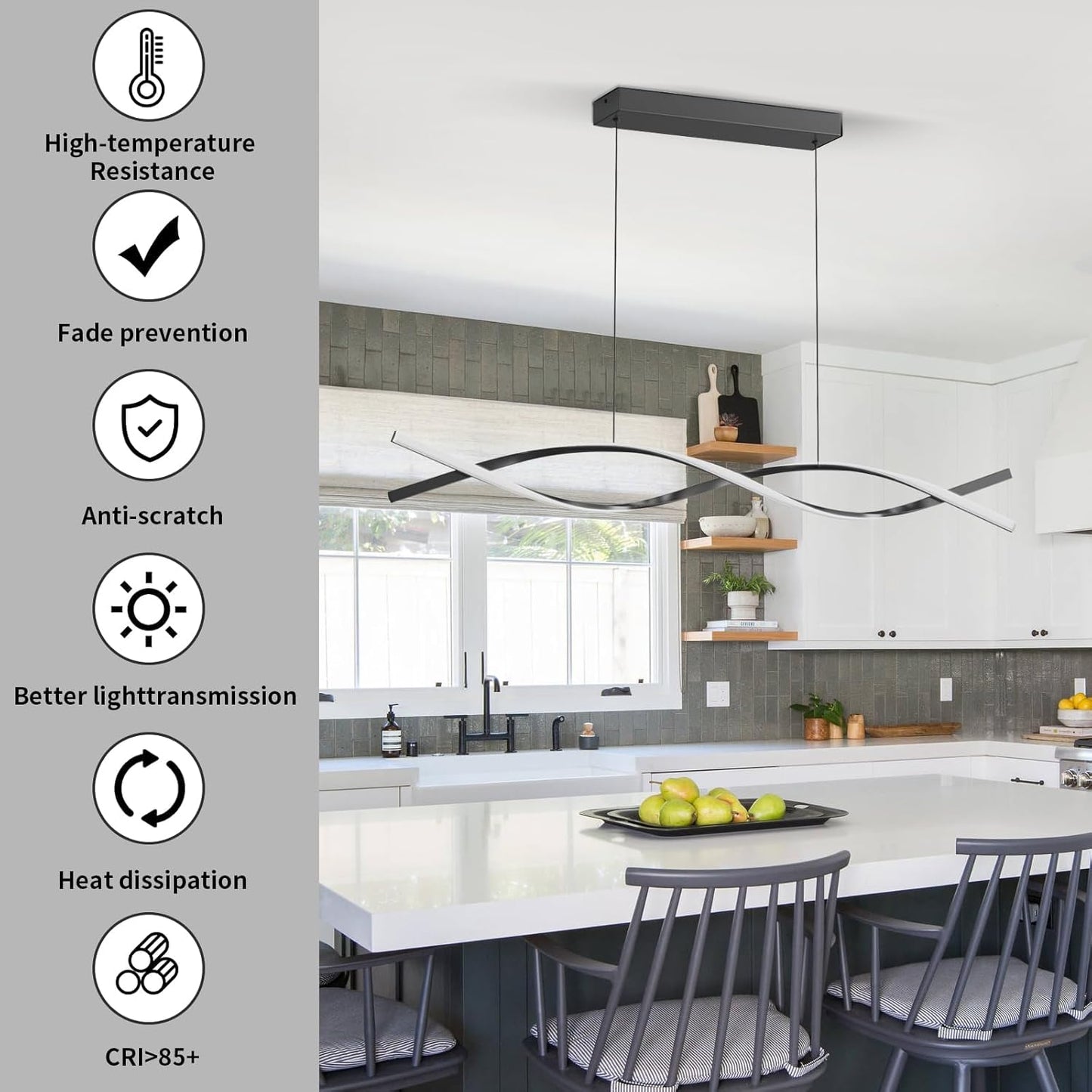 Modern Ceiling Pendant Lights, 57in Chandelier Dimmable with Remote Control 3000k-6000K Adjustable Color Temperature, Aluminum Island Lighting Lamp Fixture for Kitchen, Dining Room